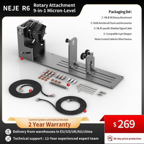 NEJE R6 9-in-1 Micron-Level Rotary Attachment — A-Axis Quick