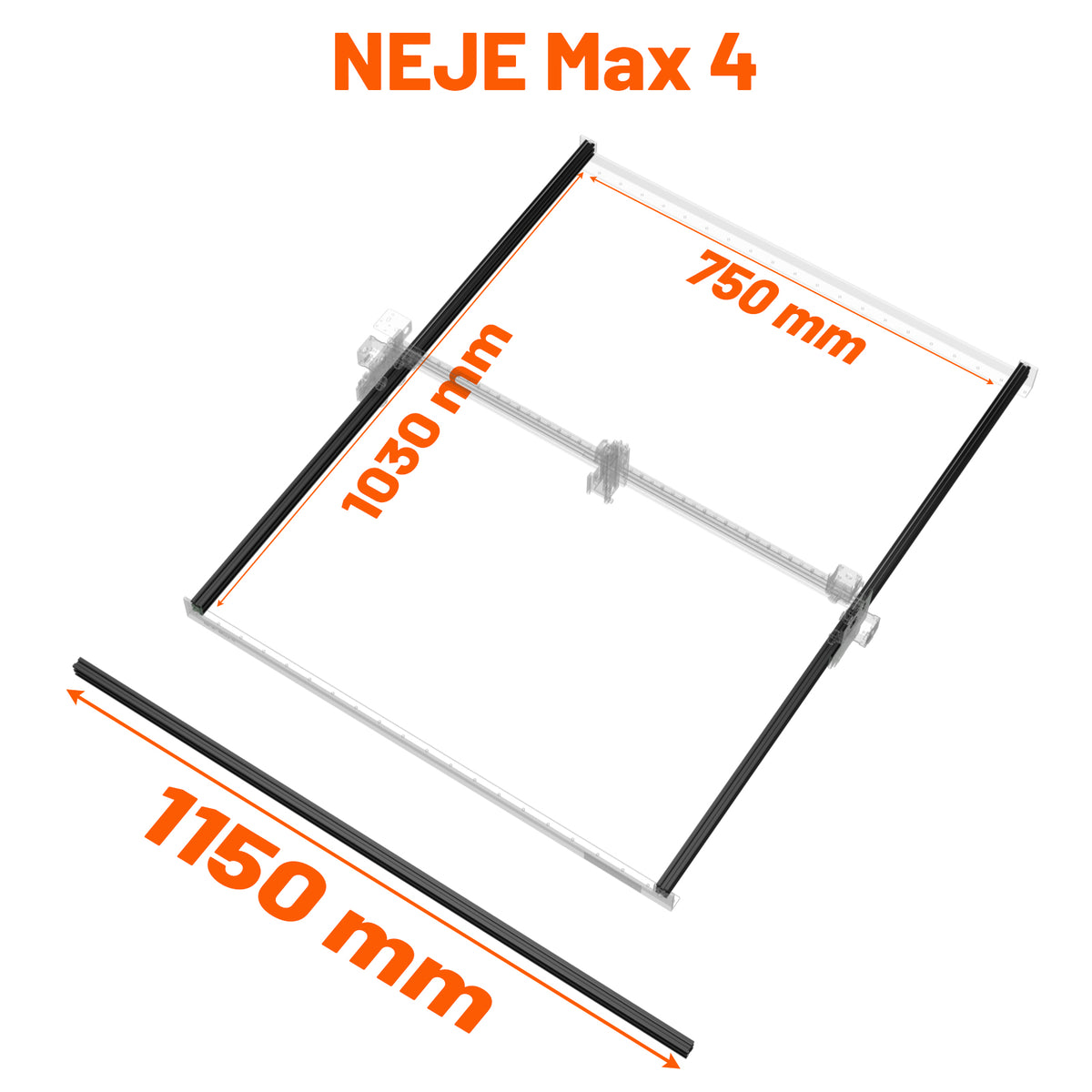 1150mm Black Aluminum Profile Rail For NEJE Max 4 & NEJE 3 Max V2 Laser Engraver & Cutter Y-Axis Extension Kit - NEJE.SHOP