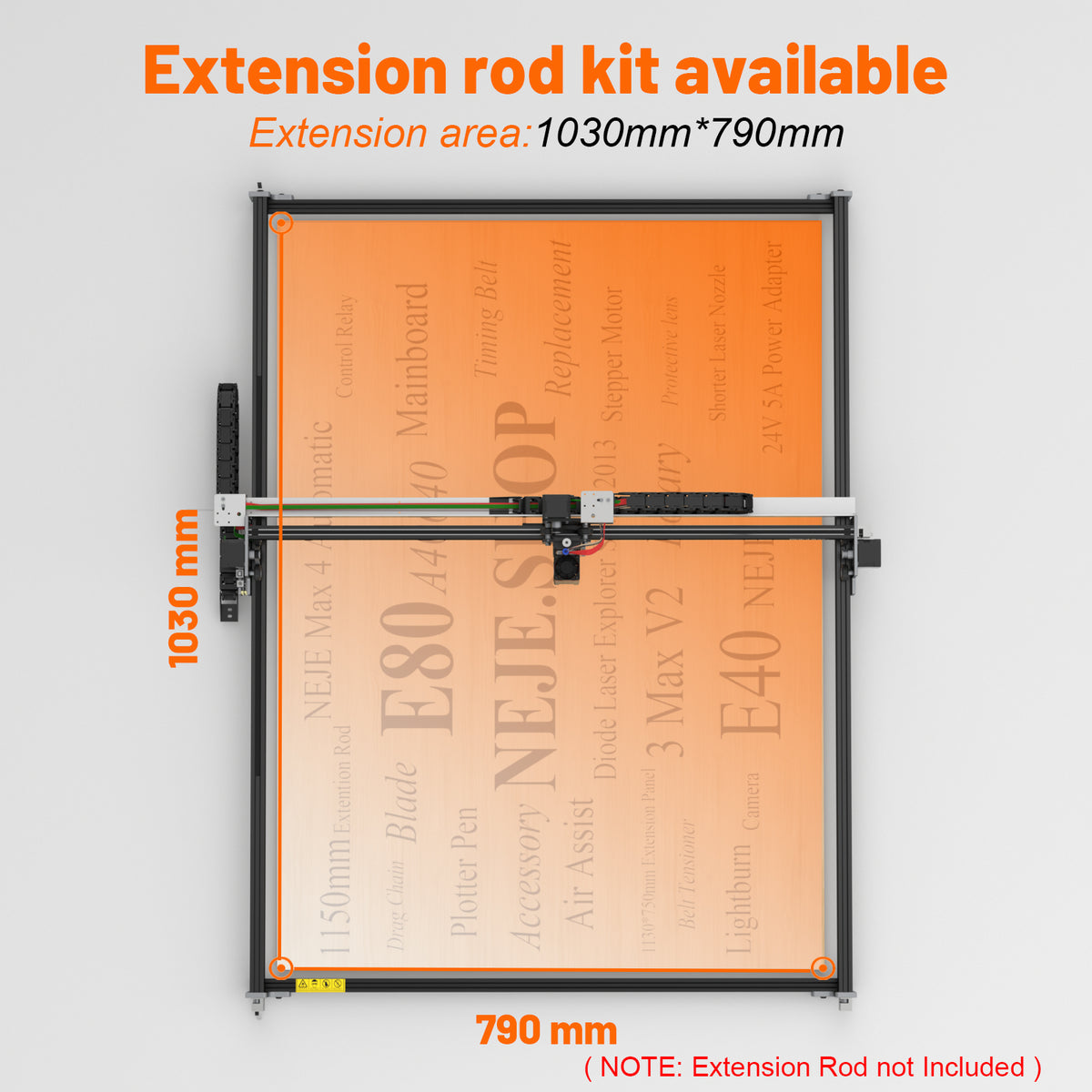 1150mm Black Aluminum Profile Rail For NEJE Max 4 & NEJE 3 Max V2 Laser Engraver & Cutter Y-Axis Extension Kit - NEJE.SHOP