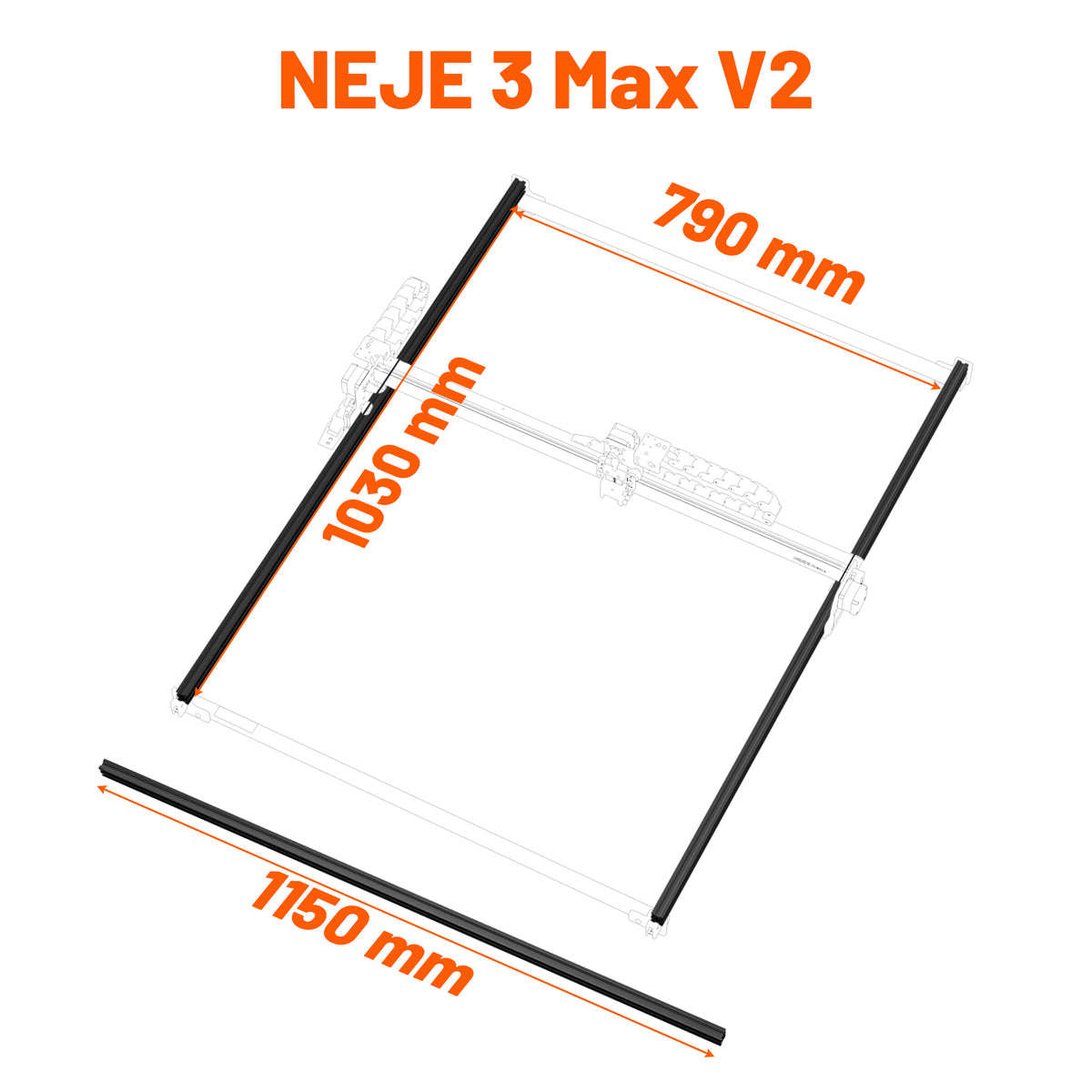 1150mm Black Aluminum Profile Rail For NEJE Max 4 & NEJE 3 Max V2 Laser Engraver & Cutter Y-Axis Extension Kit - NEJE.SHOP