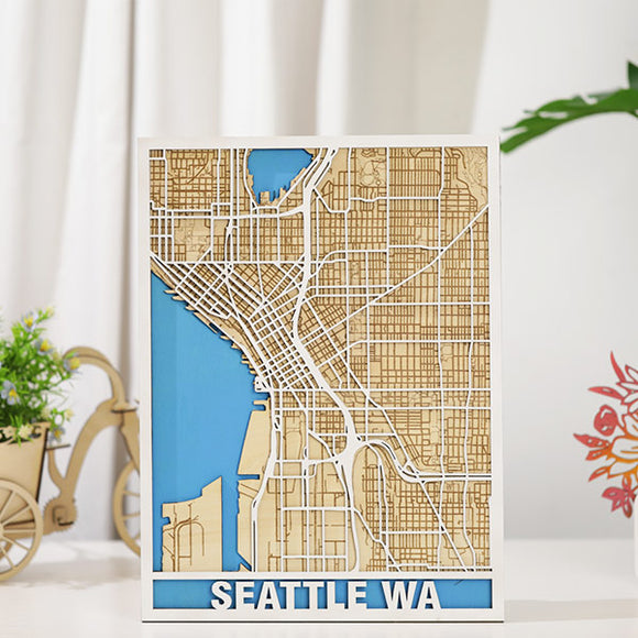 Seattle Multi-layer Map Cutting | LBRN File | NEJE Diode Laser | Art,Gift,Home Decor,Wall Art