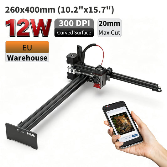 NEJE 5 Plus 12W Variable Focus Laser Engraver & Cutter, 260x400mm (10.2"x15.7") Desktop Diode Laser Engraving & Cutting Machine for Wood, Leather, Curved Surface Engraving
