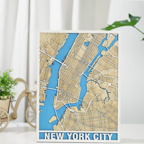New York Multi-layer Map Cutting | LBRN File | NEJE Diode Laser | Art,Gift,Home Decor,Wall Art