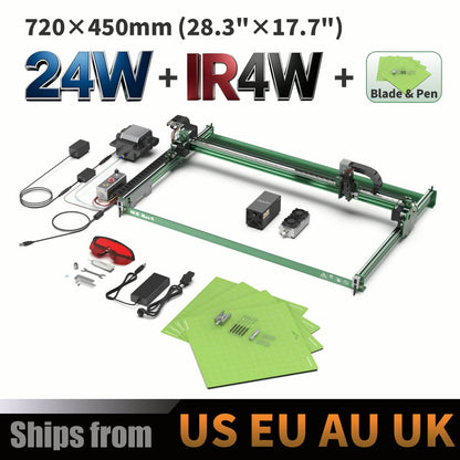 NEJE Max4 V2 4‑in‑1 Hybrid CNC Laser Engraver & Cutter, 720×450mm (2.36ft × 1.48ft), 24W 4‑FAC Diode + 4W IR, Blade & Pen