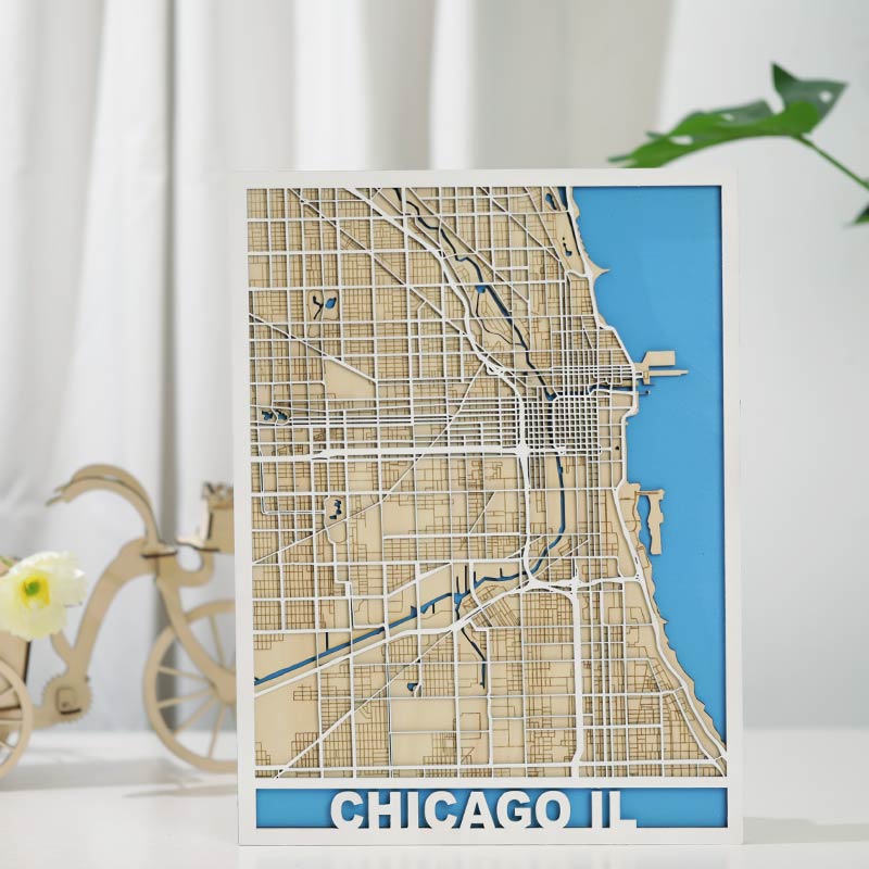 Chicago Multi-layer Map Cutting | LBRN File| Art,Gift,Home Decor,Wall Art - NEJE.SHOP