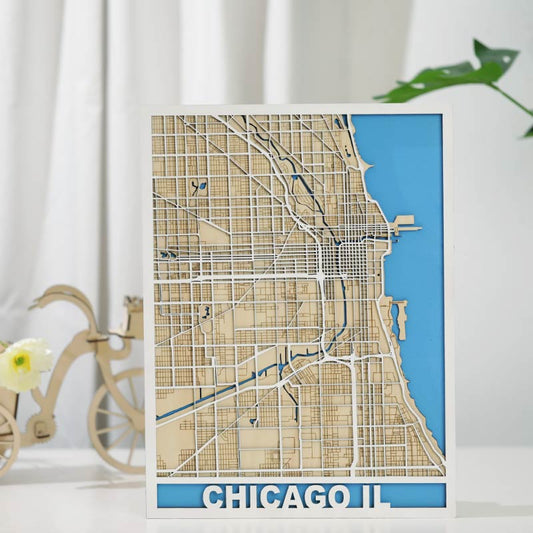 Chicago Multi-layer Map Cutting | LBRN File| Art,Gift,Home Decor,Wall Art - NEJE.SHOP