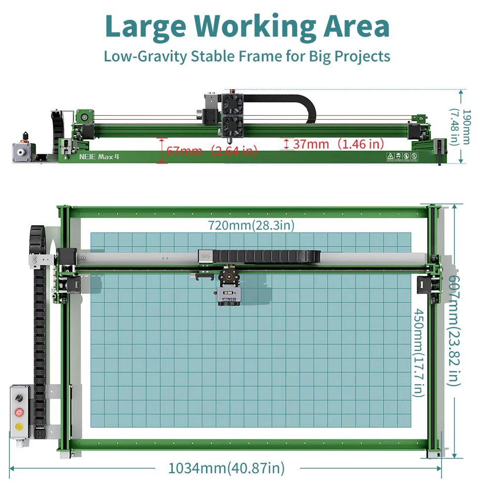 NEJE Max4 V2 Hybrid CNC Laser Engraving & Cutting Machine with E80 24W (4-FAC Optics) Laser Module, 720×450mm (28.3"×17.7") Large Workspace