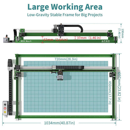 NEJE Max4 V2 Hybrid CNC Laser Engraving & Cutting Machine with E80 24W (4-FAC Optics) Laser Module, 720×450mm (28.3"×17.7") Large Workspace