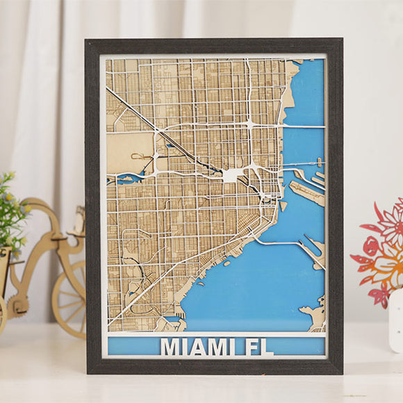 Miami Multi-layer Map Cutting | LBRN File | NEJE Diode Laser | Art,Gift,Home Decor,Wall Art