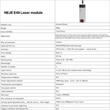 NEJE E40 Fixed-Focus Laser Module for Cutting and Carving - 12W+(10000W/mm²) - Built-in high pressure air assist