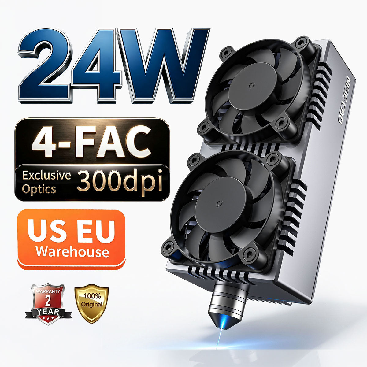NEJE E80 24W Diode Laser Module with 4-FAC Optics – Uniquely Capable of Metal Deep Engraving & Hard Material Cutting