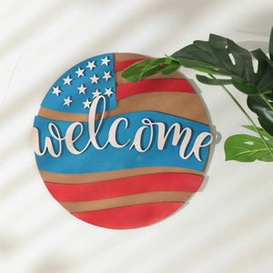 Patriotic Welcome sign| DXF,SVG,lbrn2 | Wood,Art,Home Decor,Festival