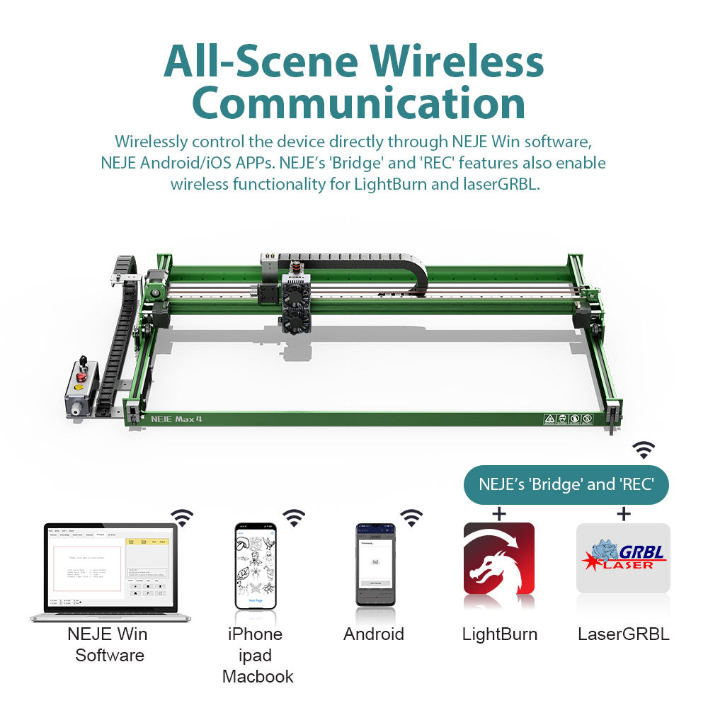 BENZOページ NEJE Max 4 V2: Metal/wood engraving, 1200mm/s, Z with cutter/pen