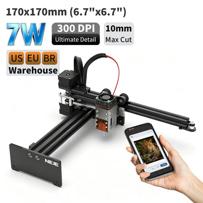 NEJE 5 7W Portable Diode Laser Engraver & Cutter, 170x170mm (6.7"x6.7") Desktop Laser Engraving & Cutting Machine for Wood, Leather, Acrylic