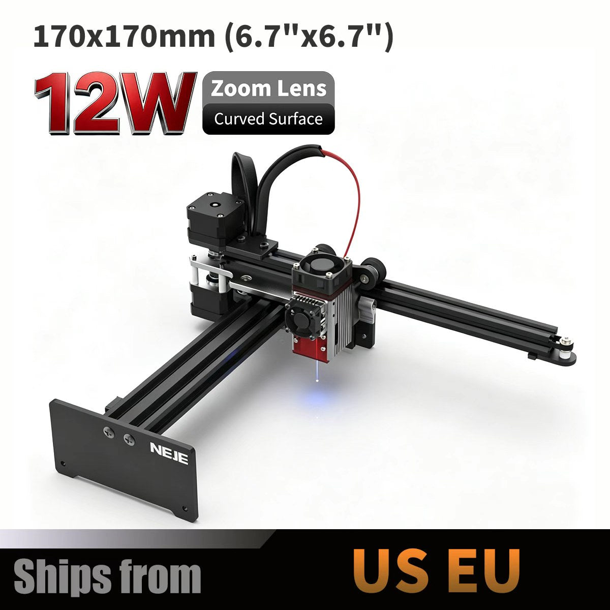 NEJE 5 FAC Diodenlaser-Gravierer und -Schneider – 12 W, 170 × 170 mm, variabler Fokus, stabil auf gekrümmten Oberflächen, 300 DPI